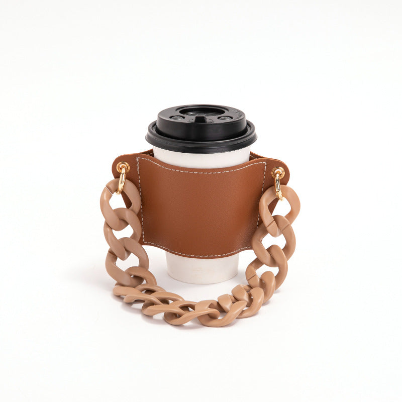 Wholesale PU Leather Anti-scald Heat Insulation Detachable Chain Cup Sleeve